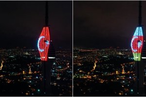 Çamlıca Kulesi'ne Türkiye ve Azerbaycan bayrakları yansıtıldı