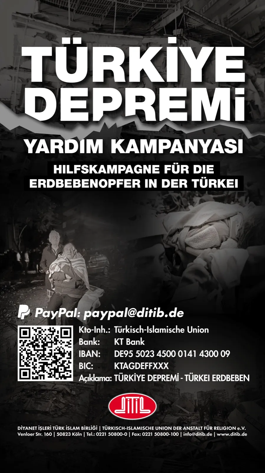 Diyanet İşleri Türk İslam Birliği (DİTİB), bugün başta Kahramanmaraş ve