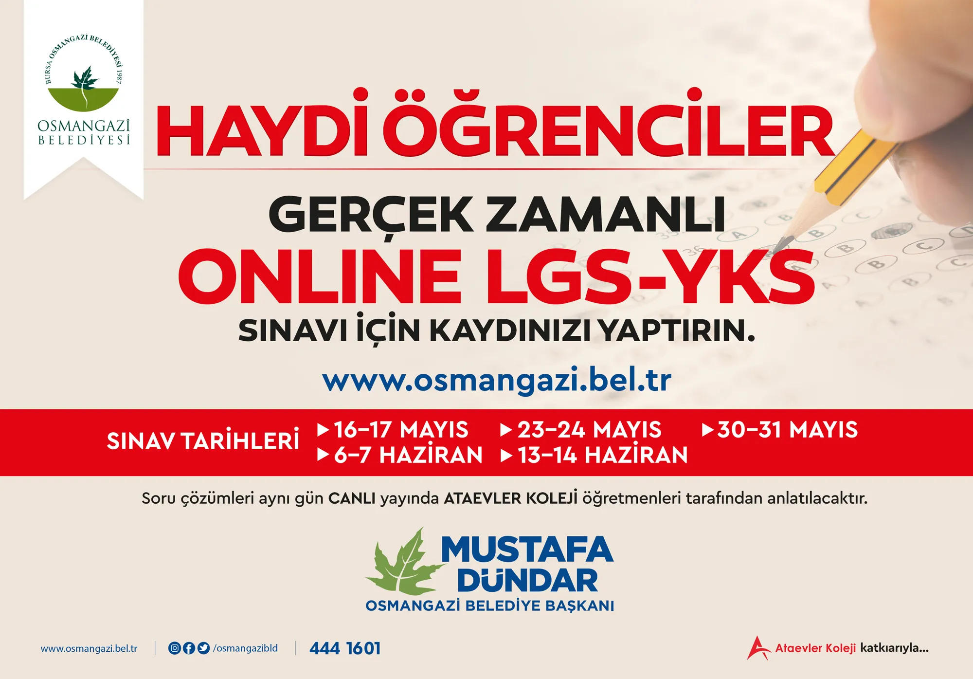 Osmangazi Belediyesi’nin Yükseköğretim Kurumları Sınavı (YKS) ve Liseye Geçiş Sınavı’na