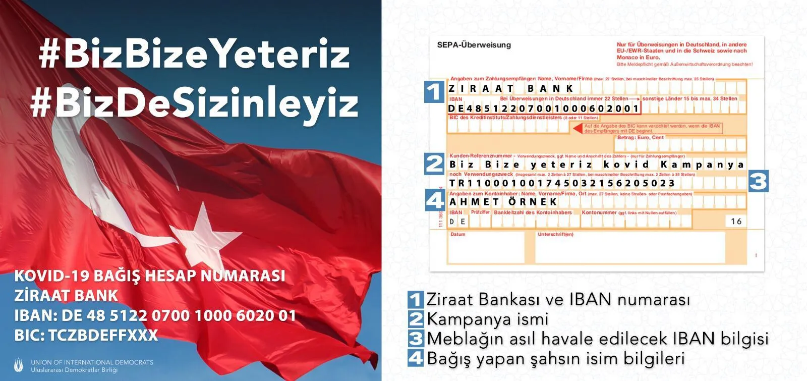 Uluslararası Demokratlar Birliği (UID), koronavirüs nedeniyle ihtiyaç sahiplerine ulaşabilmek için,