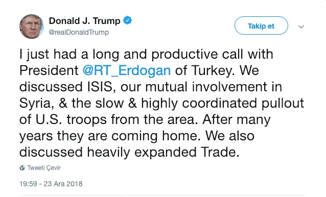 İSTANBUL/WASHINGTON Cumhurbaşkanı Erdoğan, Trump'la ticari ilişkilerden Suriye'deki gelişmelere birçok konuda