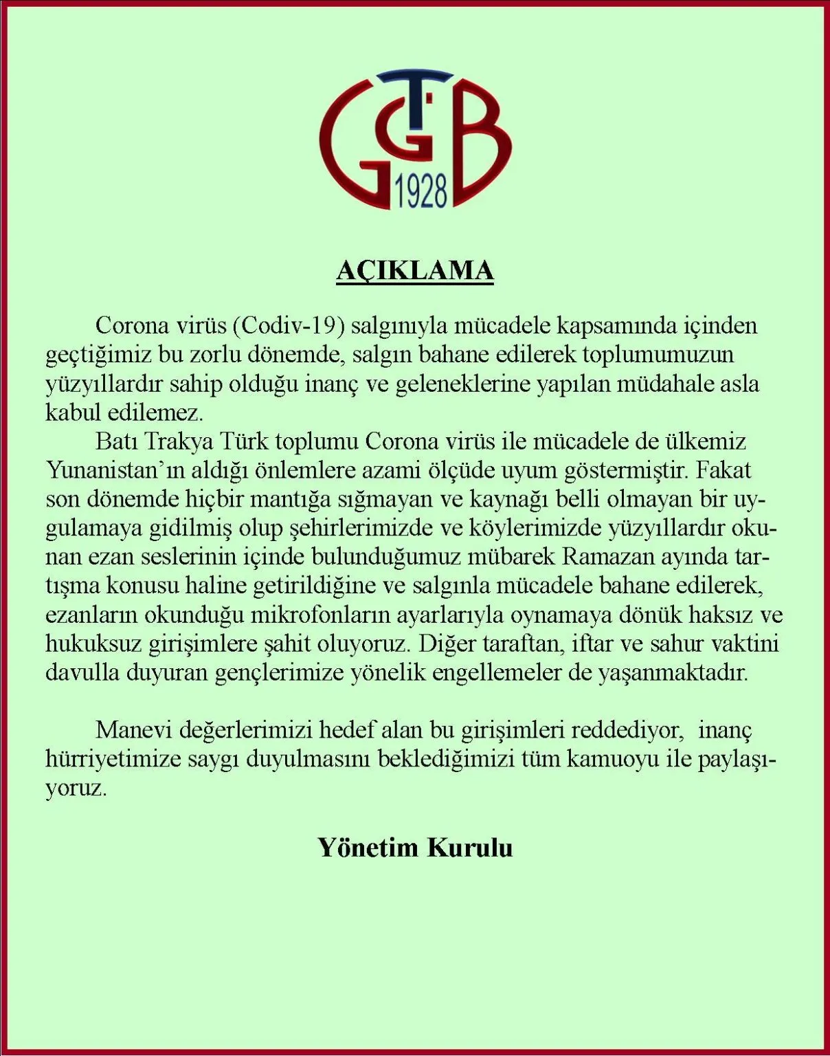 Gümülcine Türk Gençler Birliği Başkanı tepkisini koyarak açıklama yayınladı.