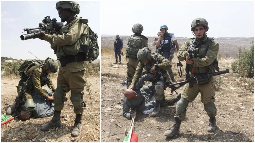 İsrail askerlerinin, işgal altındaki Batı Şeria'da barışçıl gösteri düzenleyen Filistinlilere